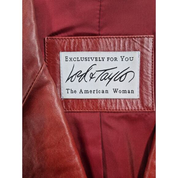 Lord & Taylor Leather Jacket sz 1X Red Orange Academia Preppy Vtg Y2K Capsule - Picture 4 of 6